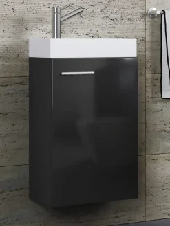 VCM Badmöbel<2-tlg. Gäste WC Waschplatz Waschtisch schmal Slito in Schwarz