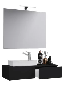 VCM Badmöbel<3-tlg Gäste WC Waschplatz Waschtisch Gudas Spiegel in Schwarz