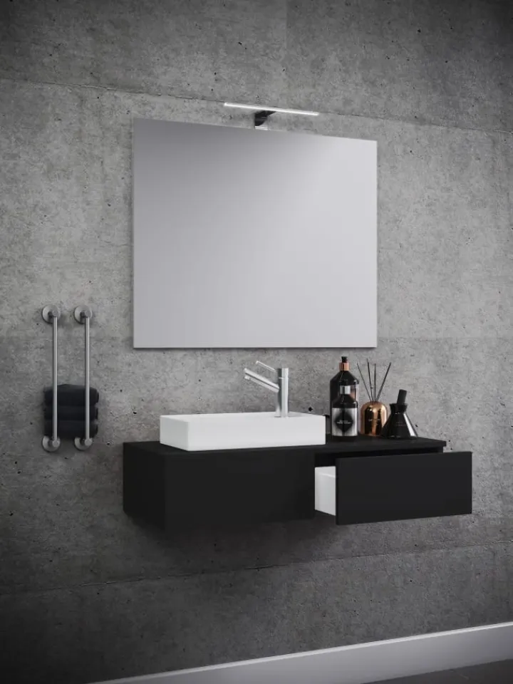 VCM Badmöbel<3-tlg Gäste WC Waschplatz Waschtisch Gudas Spiegel in Schwarz
