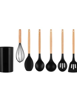 Maku Gedeckter Tisch<7tlg. Küchenhelfer-Set in Schwarz/ Hellbraun