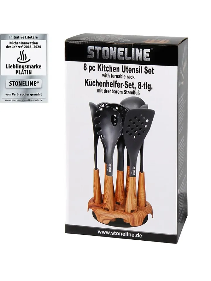 Stoneline Koch- & Backutensilien<8tlg. Küchenhelfer-Set in Schwarz/ Hellbraun