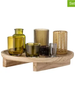 Bloomingville Wohndekoration<8tlg. Kerzenständer-Set ''Sanga'' in Beige/ Grün - (H)15 x Ø 32 cm