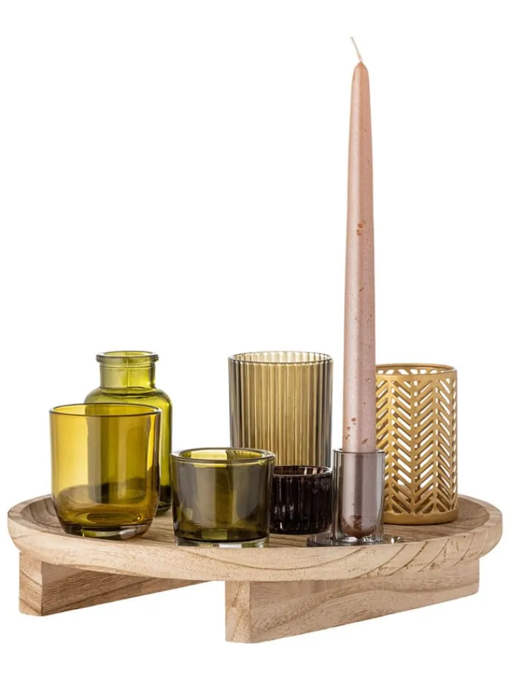 Bloomingville Wohndekoration<8tlg. Kerzenständer-Set ''Sanga'' in Beige/ Grün - (H)15 x Ø 32 cm