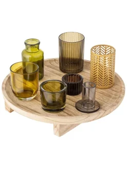 Bloomingville Wohndekoration<8tlg. Kerzenständer-Set ''Sanga'' in Beige/ Grün - (H)15 x Ø 32 cm
