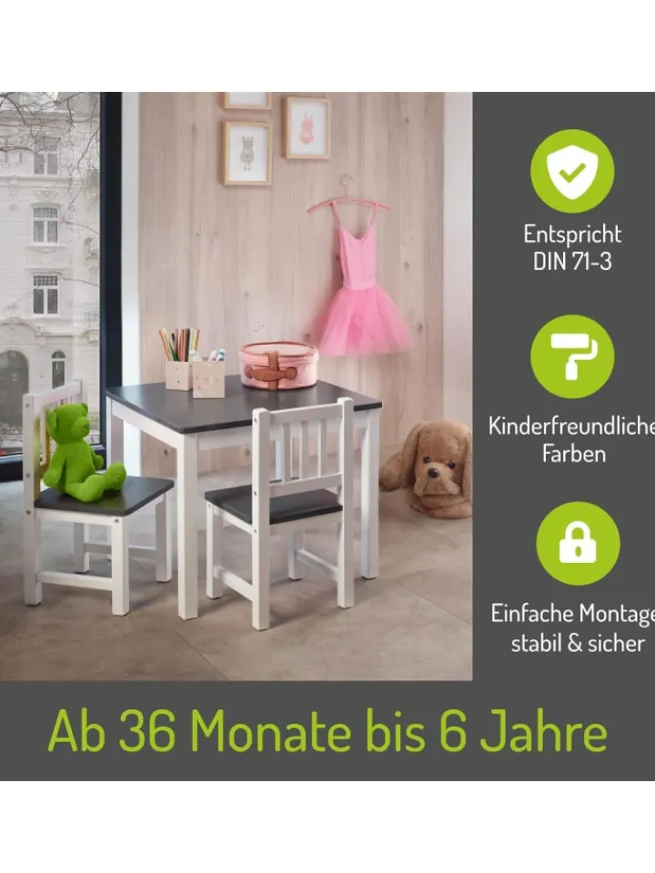 BOMI Möbel-Sets<3-tlg. Kindersitzgruppe Amy in Grau / weiß