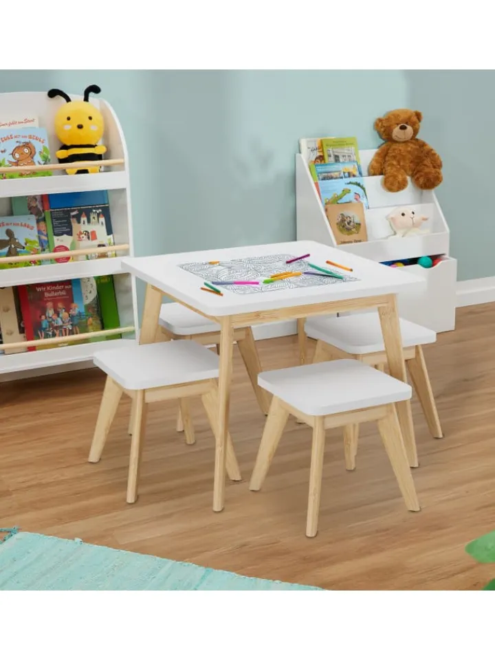 relaxdays Möbel-Sets<5-tlg. Kindersitzgruppe in Weiß/ Natur