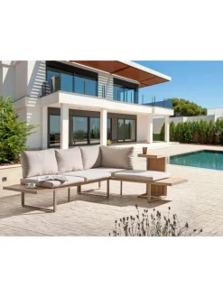 Beliani Gartenmöbel<3-tlg Lounge Set PIENZA in Beige/Braun/Schwarz