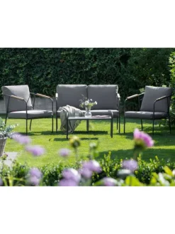 Beliani Gartenmöbel<4-tlg Lounge Set VEZZANA in Grau/Schwarz/Braun
