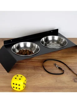Paws&Whiskers Katzen<3tlg. Napfset in Schwarz - (B)50 x (H)6 x (T)20 cm