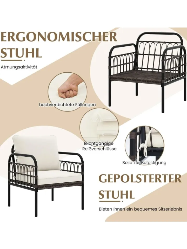 COSTWAY Gartenmöbel<3tlg. Rattansessel Set in Weiß