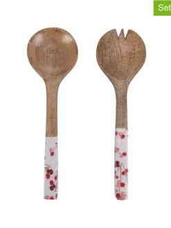Villa d´Este Aufbewahren & Servieren|Gedeckter Tisch<2tlg. Salatbesteck-Set in Braun/ Weiß - (L)33,5 cm
