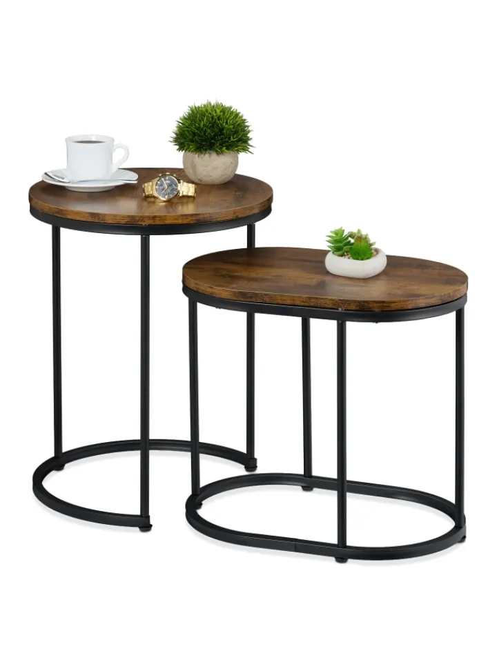 relaxdays Tische<2-tlg. Satztisch-Set in Braun/ Schwarz