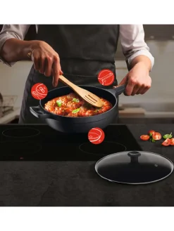 Tefal Kochgeschirr<2tlg. Set: Aluguss-Schmorpfanne "Trattoria Pro" in Schwarz - Ø 28 cm