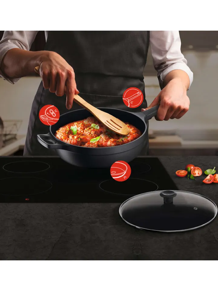 Tefal Kochgeschirr<2tlg. Set: Aluguss-Schmorpfanne "Trattoria Pro" in Schwarz - Ø 28 cm