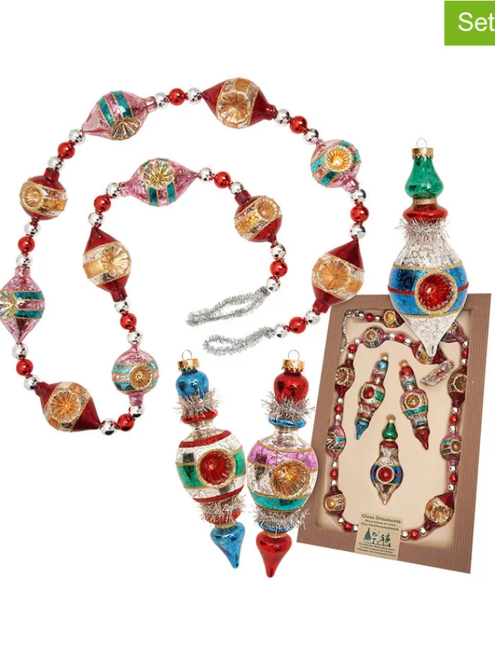 Krebs Glas Lauscha Weihnachtsschmuck<4tlg. Set: Christbaumschmuck in Bunt
