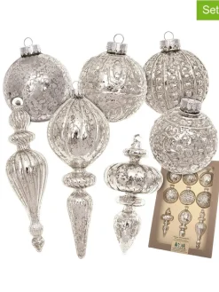 Krebs Glas Lauscha Weihnachtsschmuck<9tlg. Set: Christbaumschmuck in Silber