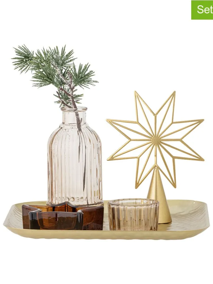 Bloomingville Wohndekoration<6tlg. Set: Tablett & Deko ''Sanga'' in Gold - (B)22 x (H)21 x (B)22 cm