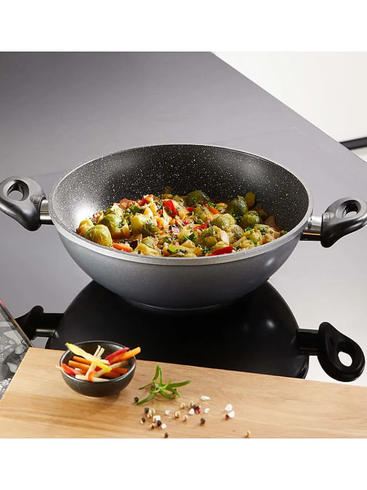 Stoneline Kochgeschirr<2tlg. Set: Wok in Grau - Ø 28 cm
