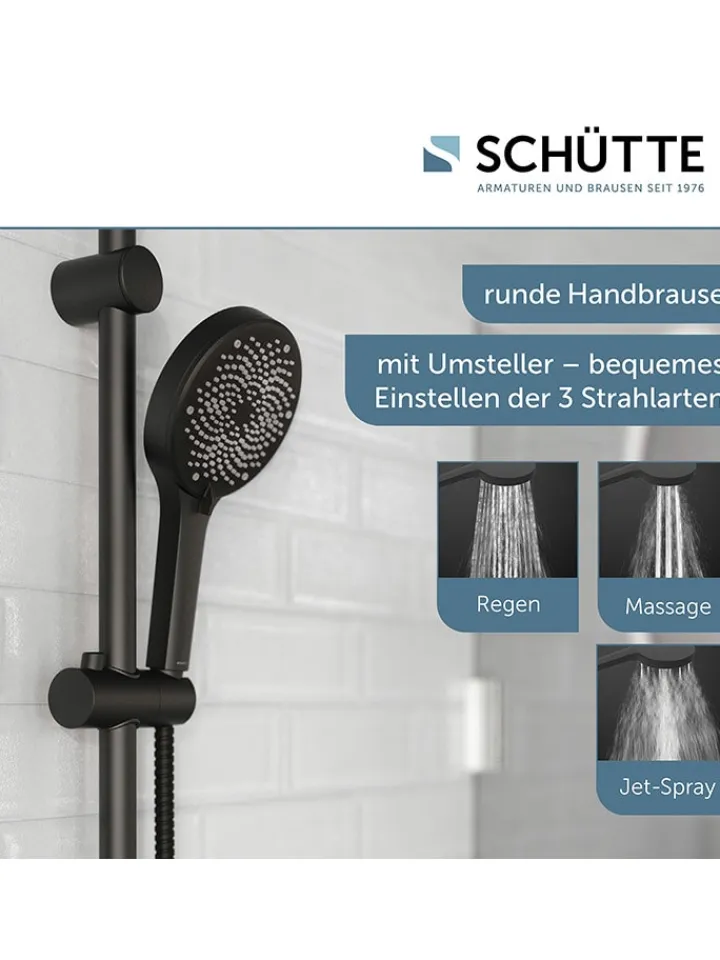 Schütte Badarmaturen<3tlg. Stangenbrause-Set ''Cordoba'' in Schwarz