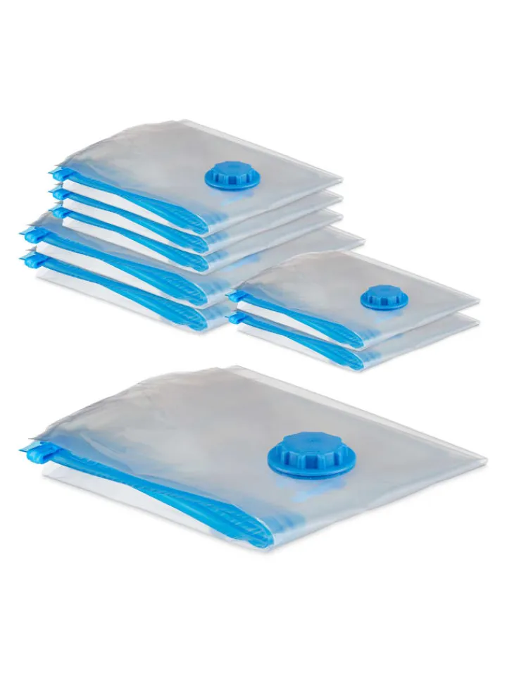 relaxdays Weitere Haushaltshelfer<8-tlg. Vakuumbeutel-Set in Transparent/ Blau