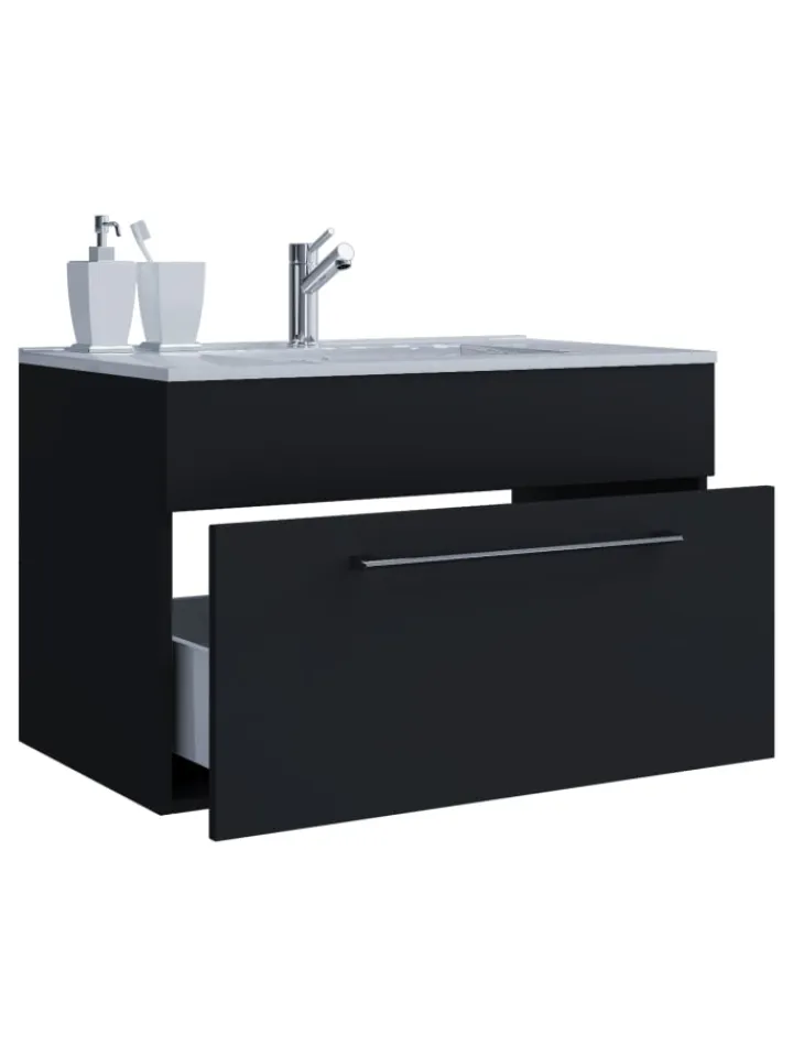 VCM Badezimmermöbel<2-tlg. Waschplatz Waschtisch Badinos 1 Schublade in Schwarz