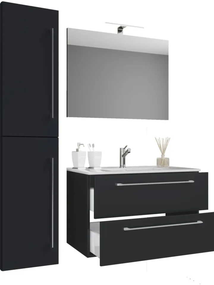 VCM Badezimmermöbel<4-tlg. Waschplatz Waschtisch Badinos Schublade SP in Schwarz