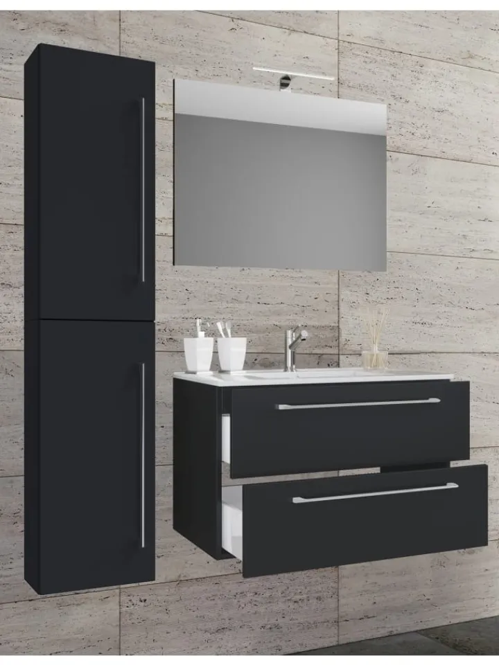 VCM Badezimmermöbel<4-tlg. Waschplatz Waschtisch Badinos Schublade SP in Schwarz