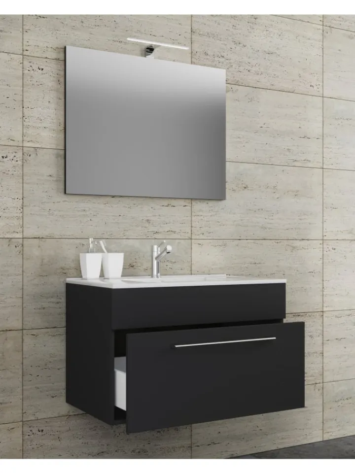 VCM Badmöbel<3-tlg. Waschplatz Waschtisch Badinos Schublade SP in Schwarz