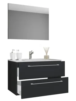 VCM Badmöbel<3-tlg. Waschplatz Waschtisch Badinos Schublade SP in Schwarz
