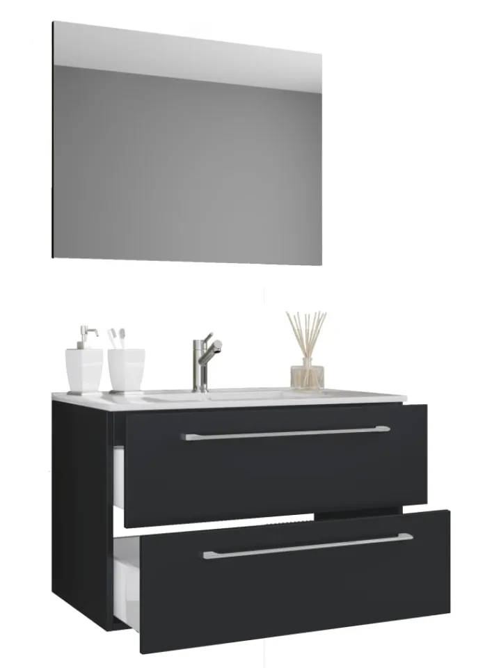 VCM Badmöbel<3-tlg. Waschplatz Waschtisch Badinos Schublade SP in Schwarz