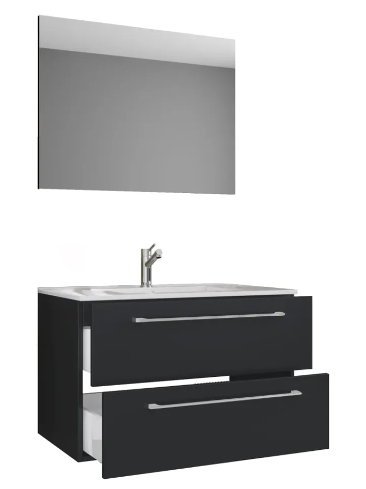 VCM Badmöbel<3-tlg. Waschplatz Waschtisch Badinos Schublade SP in Schwarz