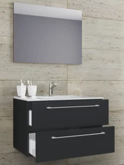 VCM Badmöbel<3-tlg. Waschplatz Waschtisch Badinos Schublade SP in Schwarz