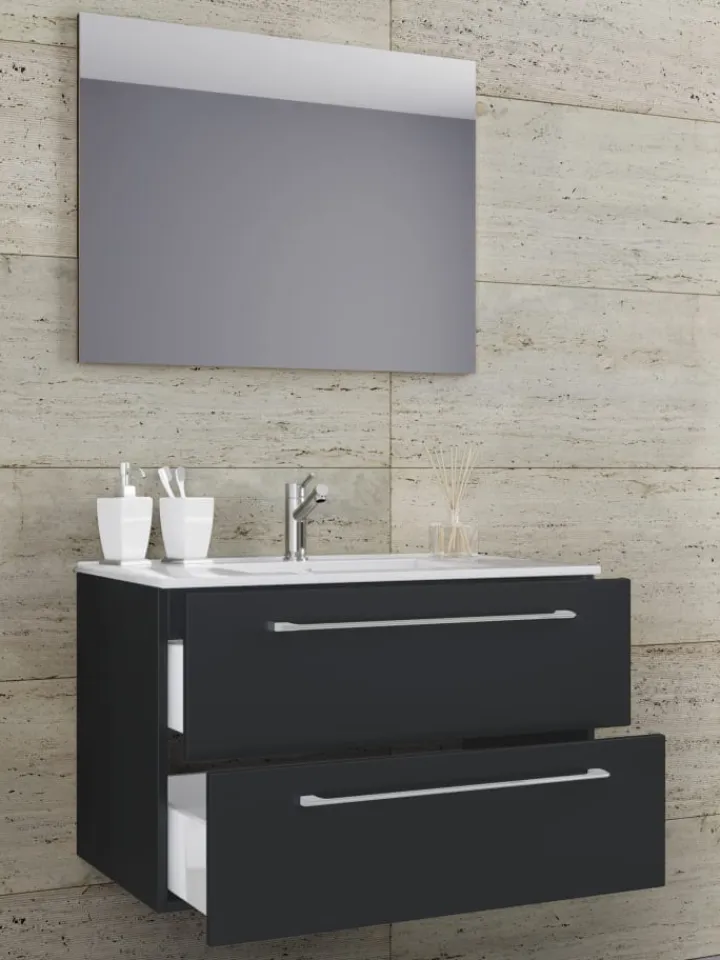 VCM Badmöbel<3-tlg. Waschplatz Waschtisch Badinos Schublade SP in Schwarz