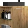 VCM Badmöbel<2-tlg Waschtisch Hausa Toilette schmal Schwarz in Honig-Eiche