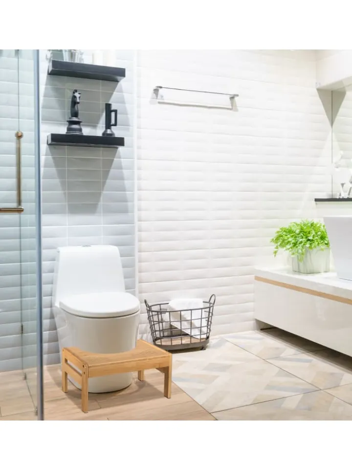 relaxdays Sitzmöbel<Toilettenhocker in Natur - (B)42 x (H)21 x (T)30 cm