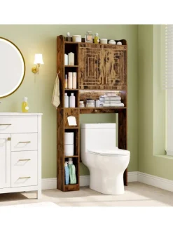 COSTWAY Badezimmermöbel<Toilettenregal mit Beleuchtung in Braun