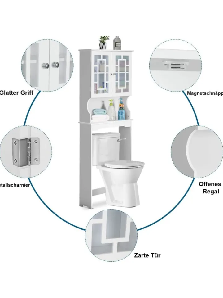 COSTWAY Badezimmermöbel<Toilettenschrank mit Tür in Weiß