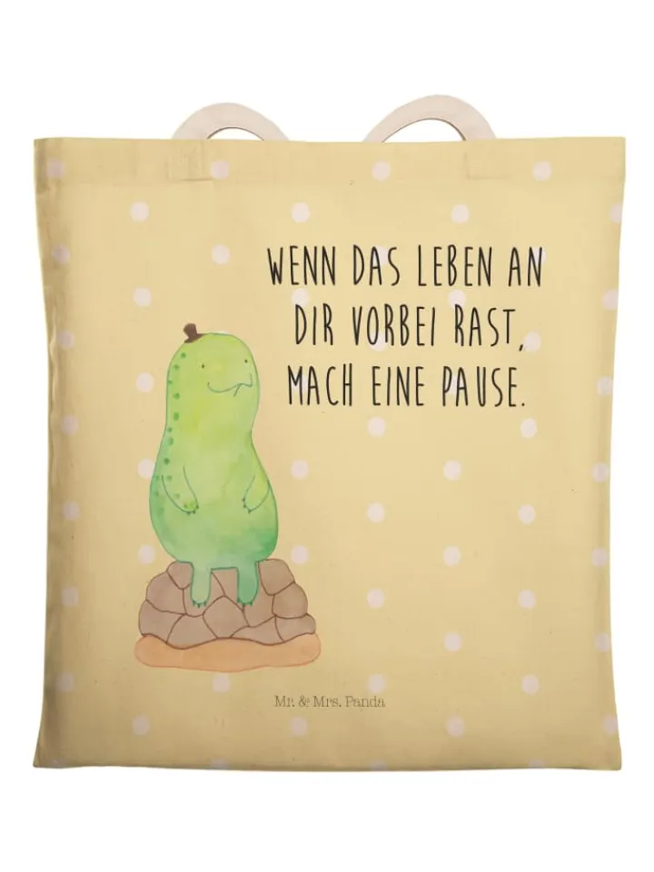Mr. & Mrs. Panda Einkaufstaschen & -Trolleys<Tote Bag Schildkröte Pause mit Spruch in Gelb Pastell