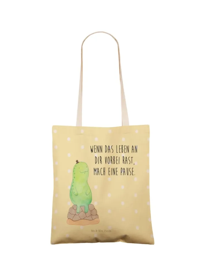Mr. & Mrs. Panda Einkaufstaschen & -Trolleys<Tote Bag Schildkröte Pause mit Spruch in Gelb Pastell