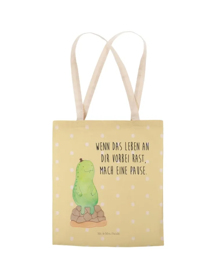 Mr. & Mrs. Panda Einkaufstaschen & -Trolleys<Tote Bag Schildkröte Pause mit Spruch in Gelb Pastell