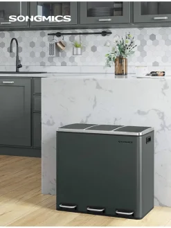 Songmics Mülleimer<Treteimer in Dunkelgrau - 3x 18 l