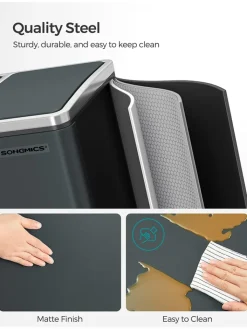 Songmics Mülleimer<Treteimer in Dunkelgrau - 3x 18 l