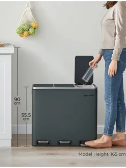 Songmics Mülleimer<Treteimer in Dunkelgrau - 3x 18 l