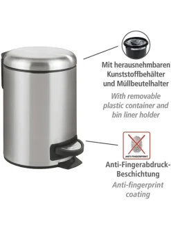 Wenko Mülleimer<Treteimer "Leman" in Silber - 3 l