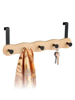 relaxdays Weitere Haushaltshelfer<Türgarderobe "5 Haken" in Natur/Schwarz - (B)40,5 x (H)14 x (T)7,5 cm