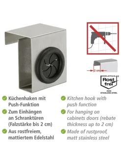 Wenko Weitere Haushaltshelfer<Türhaken in Hellgrau/ Schwarz - (B)5 x (H)6 x (T)4 cm