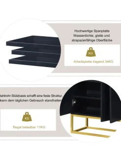 ABRIHOME Regale & Schränke<4-türiger griffloser Buffetschrank in Schwarz