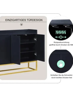 ABRIHOME Regale & Schränke<4-türiger griffloser Buffetschrank in Schwarz