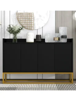 ABRIHOME Regale & Schränke<4-türiger griffloser Buffetschrank in Schwarz