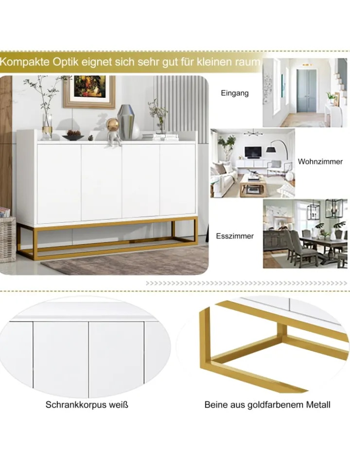 ABRIHOME Regale & Schränke<4-türiger griffloser Buffetschrank in Weiß